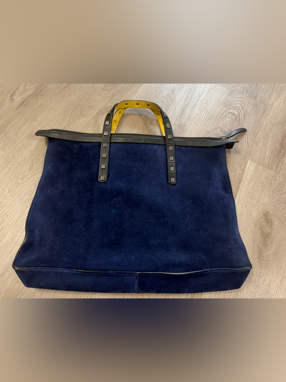 Jimmy Choo Blue Suede Tote with Black Studded Handles - Picture 2 of 10